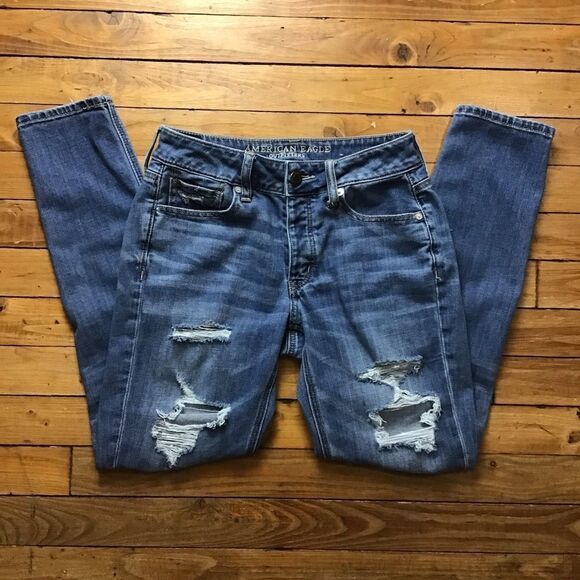 AMERICAN Eagle outfitters Tomgirl jeans ripped jeans distressed damaged size 0 - Picture 12 of 12